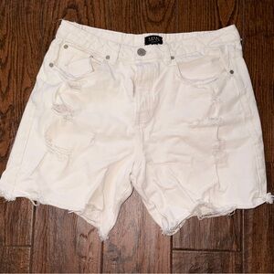 Boohoo Cream Distressed Jean Shorts